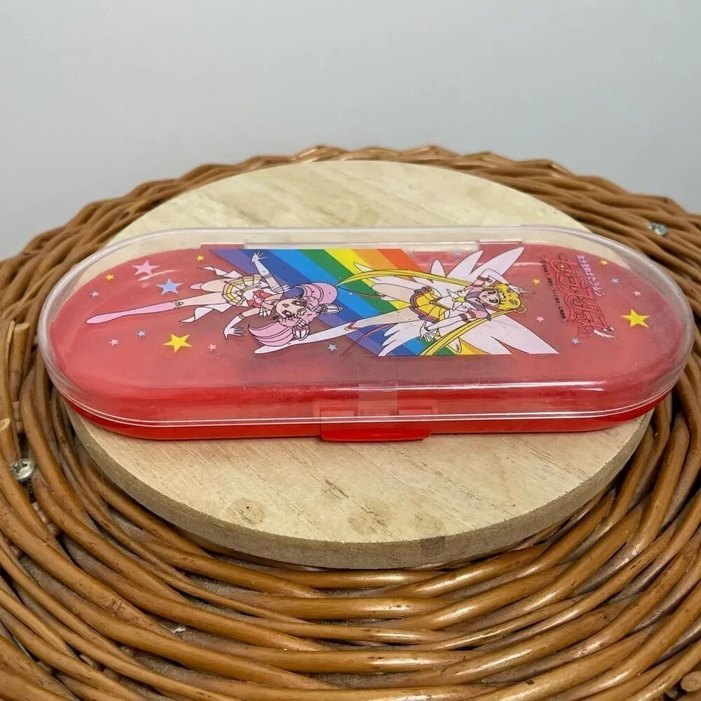 Vintage Sailor Moon and Chibi Moon rainbow star Bento Box Pencil Case Container